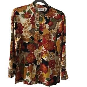 Vintage Chico's Design Floral Silk Beaded Mandarin Collar Top size 1 Medium